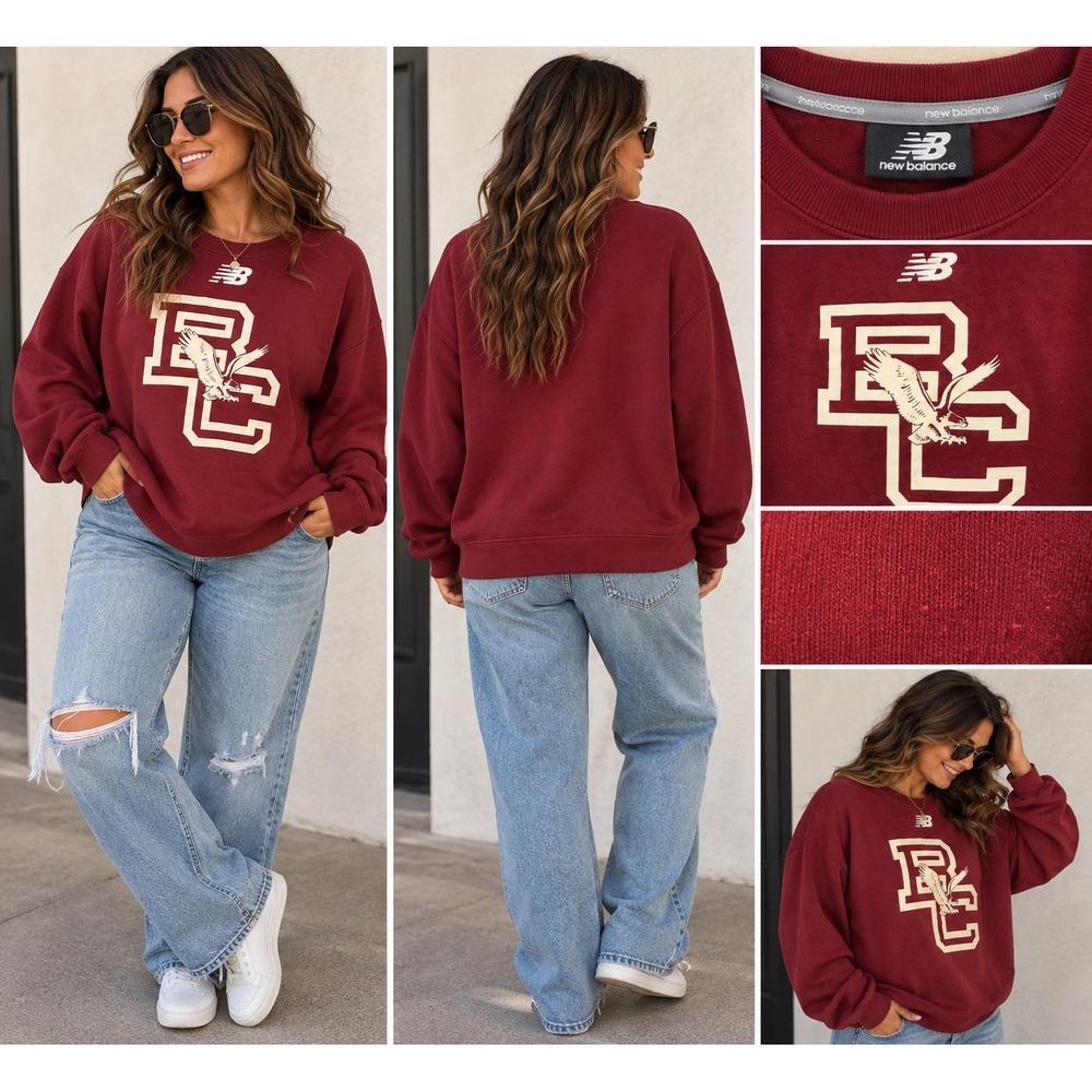 New Balance Boston College Eagles Sweatshirt Maroon BC Crewneck Mens XL